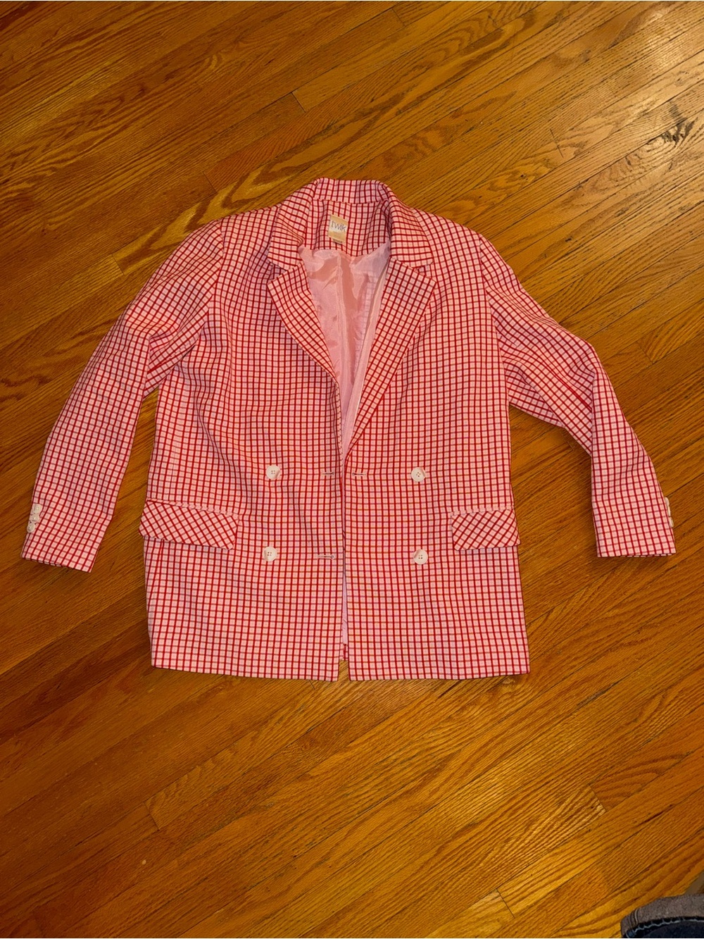 twik Pink Gingham Double-Breasted Blazer